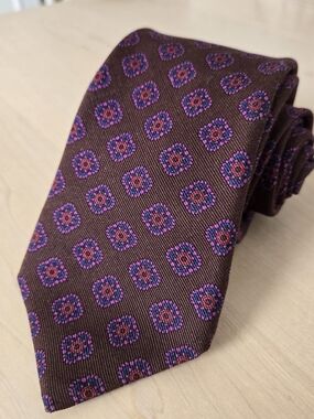 Ted Baker Brown Tie with Purple and Pink Medallion Pattern